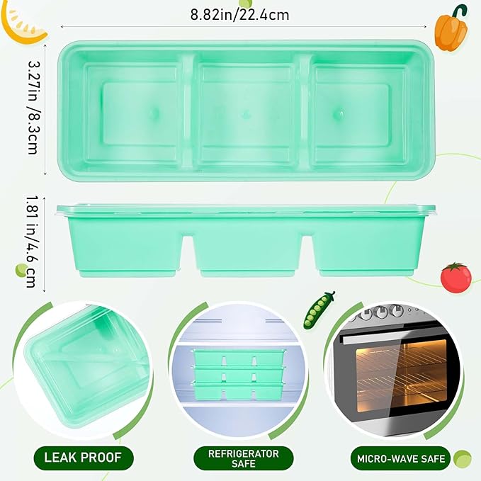 Hushee 25 Pack 17 oz Small Meal Prep Containers with 3 Compartments Snack Containers with Lid Disposable Plastic Bento Box Travel Lunch Food Boxes Stackable for Office Picnic (Green)