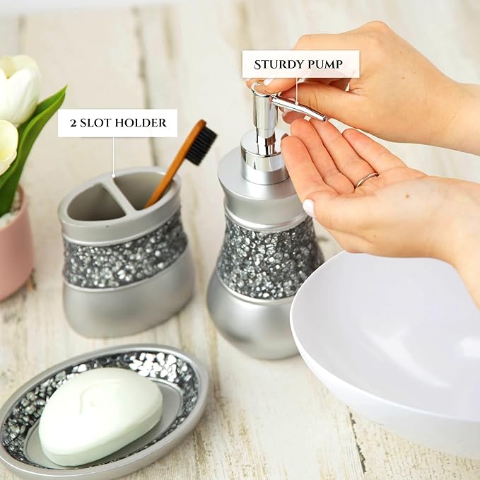 Creative Scents Crackled Glass Soap Dish for Bathroom, Decorative Dry Bar Soap Holder, Best Dishes for Sink/Bath/Shower Decor.