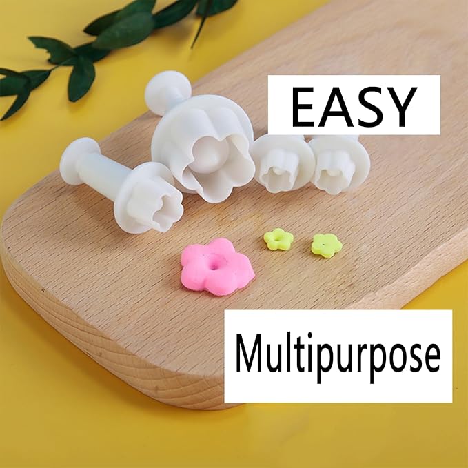 1 Set Fondant Flower Cutter,White Flower Plunger Cookie Cutter, Cake Decorating Tools,Dessert And Candy Sculpting Tools,White Baking Accessories