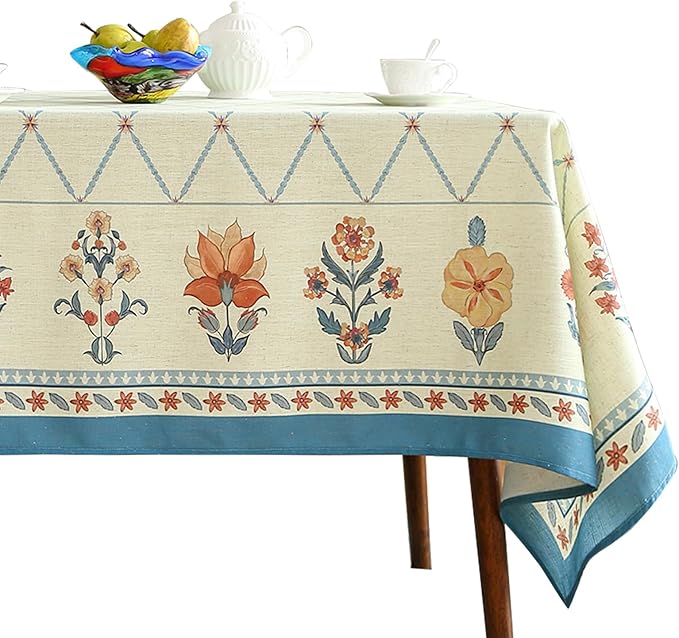 ISAENNE Designer Linen Floral Small Square Tablecloth,Light Green Farmhouse Durable Table Cloth,Washable Decor Tablecloths for Dining Kitchen Thanksgiving Christmas,55"*55"-Floralsea B