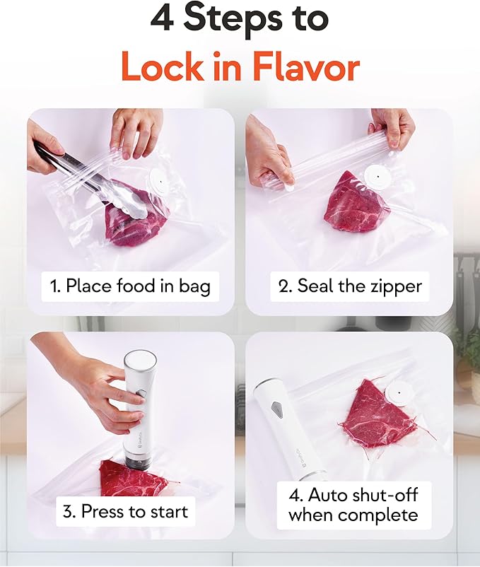 Reusable Vacuum Sealer Bags for Food, XL 20 Pack (33 x 38 cm / 13 x 15 in) – BPA‐Free Leak‐Proof Zip Bags with Air Valve, Freezer & Sous Vide Safe, Works with Handheld Sealers