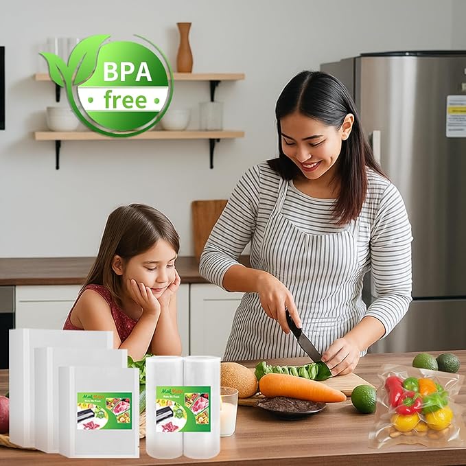 MakMeFre 8 Pack 8"x20'(4Rolls) and 11"x20' (4Rolls) Vacuum Sealer Bags Rolls with BPA Free,Heavy Duty Vacuum Sealer Storage Bags Rolls,Cut to Size Roll,Great for Sous Vide Cooking
