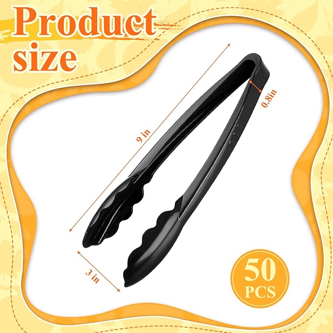 Tessco for you 80 Pcs Plastic Tongs for Serving Bulk, 9 Inch Plastic Disposable Serving Tongs Heavy Duty Salad Utensils for Kitchen Buffets BBQ Events Catering (Black)