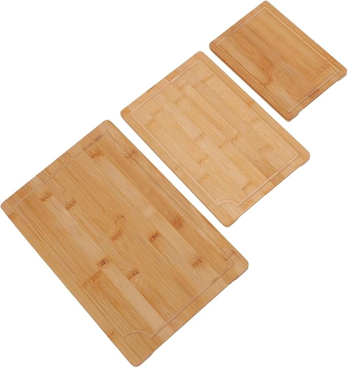 3pcs Wood Chopping Boards, Smooth Cutting Boards Set with Grooves and Inner Handles, for Kitchen, Meat, Vegetables, Cheese