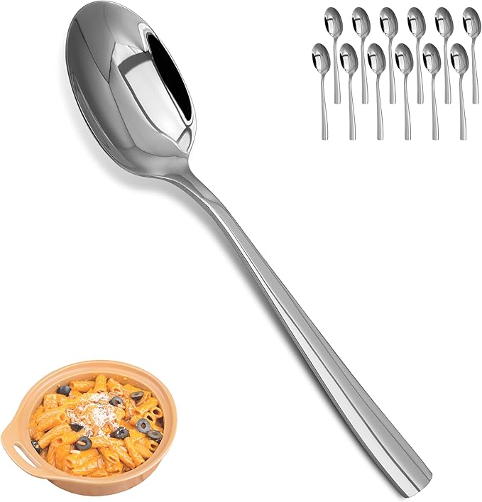 Dinner Spoons Set，12-Piece 7.5 Inches Stainless Steel Dinner Spoons,18/10 Stainless Steel Food Grade small spoons, Dinner Spoons For Home,Kitchen or Restaurant,Mirror Polished & Dishwasher Safe