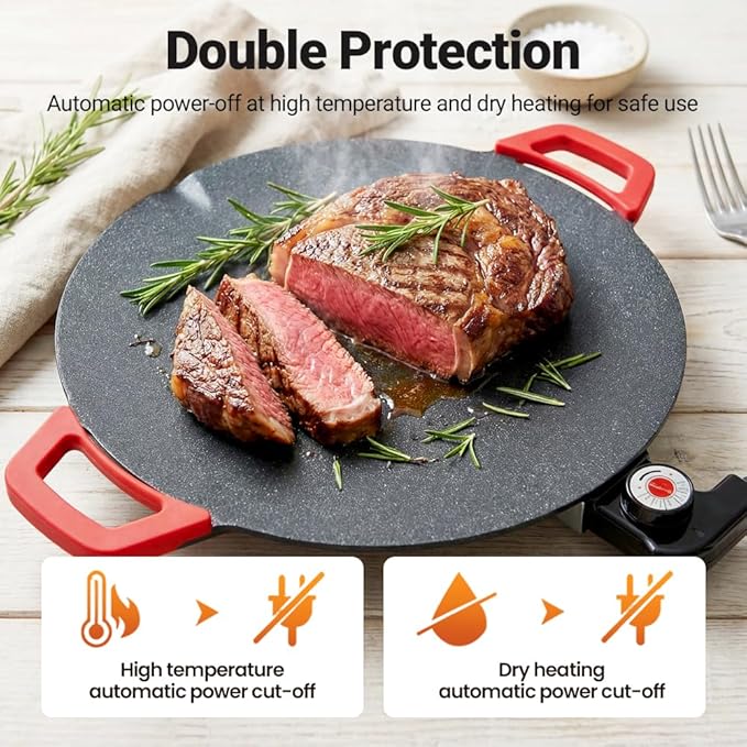 Electric Indoor Smokeless Non-stick Grill Pan, 2026 Upgraded Smokeless Indoor Electric Grill & Nonstick Griddle Compact & Versatile Cooking for Steaks, Pancakes, and BBQ (11 Inches)