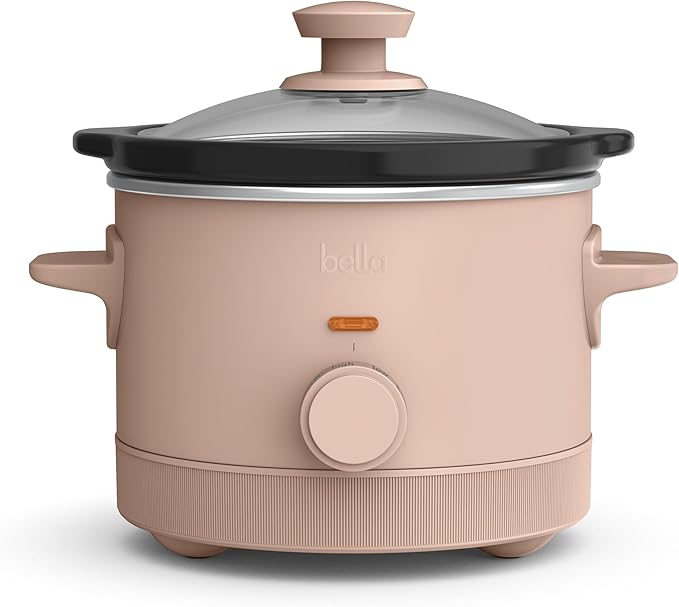 bella 1.5 Qt Slow Cooker with 3 Heat Manual Control, EverGood™ Ceramic Nonstick Coating, Dishwasher Safe Stoneware Pot and Tempered Glass Lid, Tangle Free Cord Wrap & Cool Touch Handles, Blossom