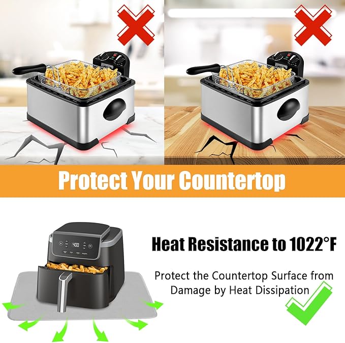 Heat Resistant Mat for Air Fryer,Deep Fryer,Oven,Gray 16x24in Hot Pads for Kitchen Counter Heat Protector,Deep Fryer Coffee Machine Accessories,Under Coffee Maker Mats for Quartz Countertop Protector