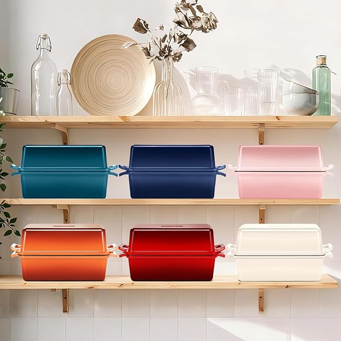 Wildone Enameled Cast Iron Bread Loaf Pan with Lid, 9x5 Sourdough Baking Pans for Homemade Bread, Cake, Meatloaf, Even Heating Bread Pans, 2-Piece Set, Pink