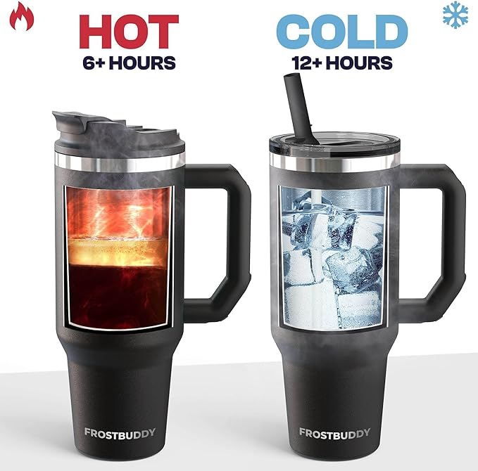 Frost Buddy 40 oz Thicc Buddy Tumbler with Silicone Sleeve – Customizable with Budz Charms, Insulated Stainless Steel Cup with Handle & Straw, Leak-Proof, Cup Holder Friendly, Gift for Men & Women