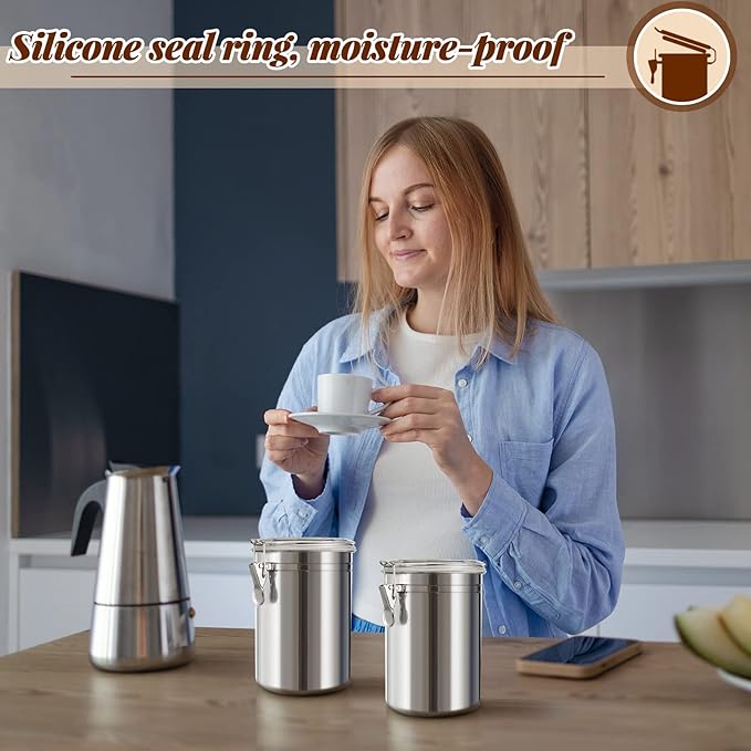 Lallisa 24 Pcs Stainless Steel Canisters 62 oz Stainless Steel Containers with Lids Food Storage Container with Airtight Clamp Lid Coffee Containers for Tea Sugar Coffee Flour Kitchen Counters