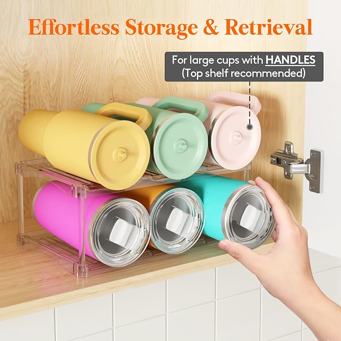 Lifewit Stackable Bottle Storage Organizer, Clear Freestanding Wine Holder for Cabinet, Large Slot Water Bottle Tumbler Cup Organizer for Pantry, Plastic Wine Rack for Fridge Cellar, 2Tier Hold 6