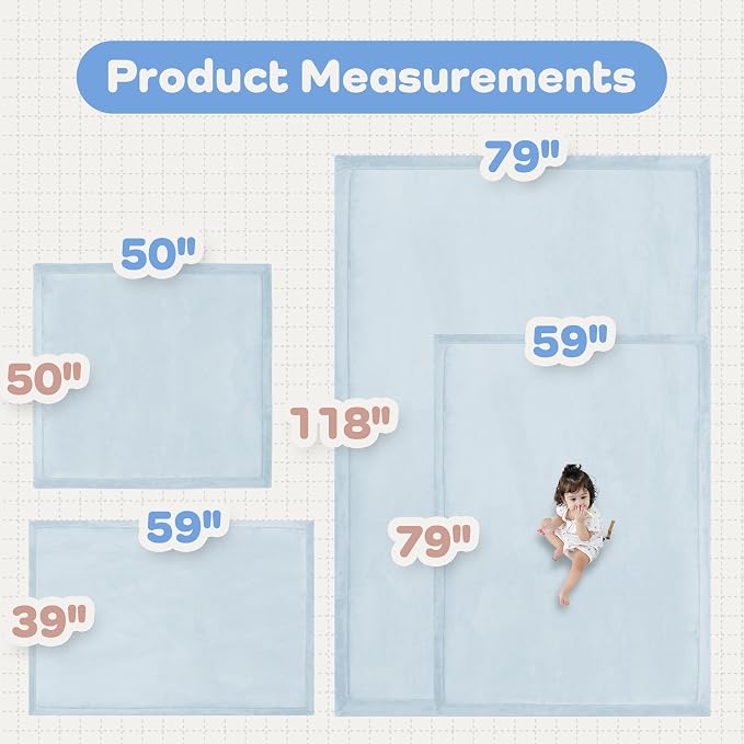 1.5" Thick Baby Play Mat for Floor Tummy Time, 59"x 79" Pro Soft Baby Activity Playmats Playroom, Easy Care with Non-Slip Safe for Infant Toddler Kids Crawling(Blue)