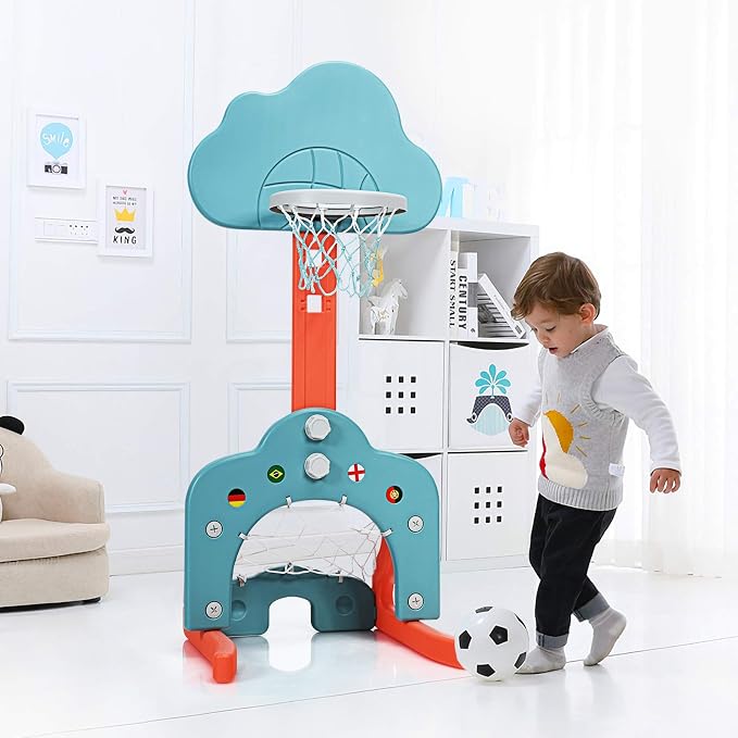 Costzon Kids Basketball Hoop, Toddler Sports Activity Center w/ 5 Adjustable Height Levels, Basketball Soccer Golf Game Set, Indoor Outdoor Basketball Hoop Set Gift for Baby Infant