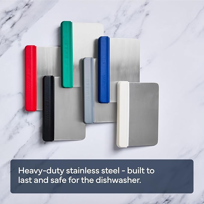 Misen Stainless Steel Bench Scraper - Versatile Food Scraper with Walnut Handle - Ideal for Kitchen, Pastry & Dough - Durable Cutting Board Scraper Tool - Effortless Transfer into Pots & Pans - White