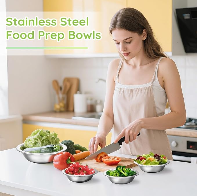 304(18/8) Stainless Steel Mixing Bowls for Kitchen, 6 Pack 6.3" 13.67 fl.oz Metal Mixing Bowls Set Stackable for Baking Serving Cooking Food Prep Storage Dishwasher Safe Lightweight
