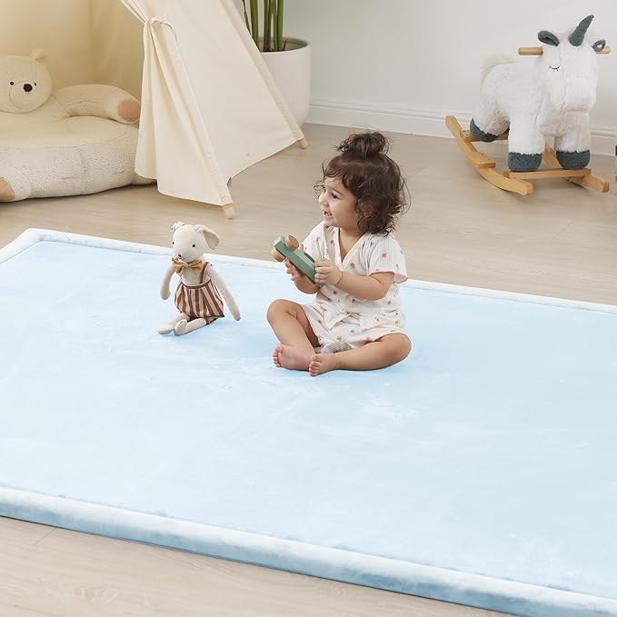 1.5" Thick Baby Play Mat for Floor Tummy Time, 59"x 79" Pro Soft Baby Activity Playmats Playroom, Easy Care with Non-Slip Safe for Infant Toddler Kids Crawling(Blue)