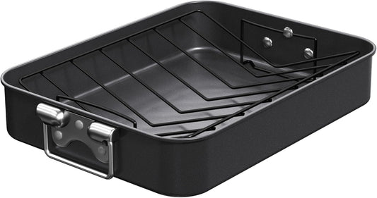 CHEFMADE Large Roasting Pan, 16-Inch Turkey Roasting Pan with V Rack, Nonstick Baking Pan for Lasagna Vegetable and Meat 16.3" x 12.52" x 3.11"