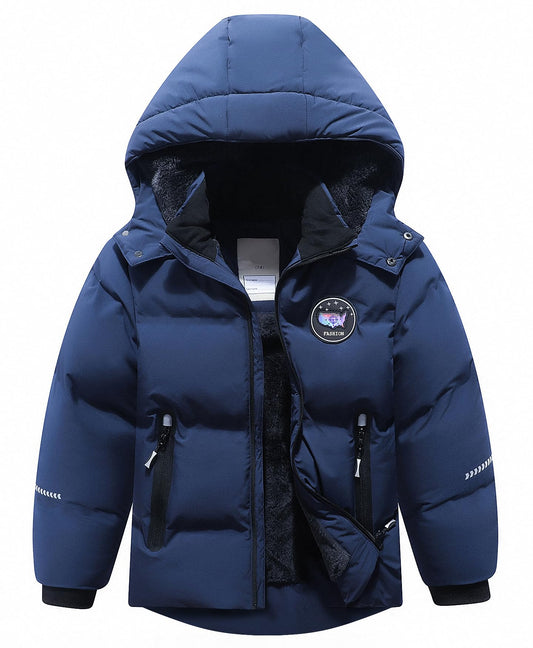BYLESIN Kids Boy's Winter Coat Fleece Lined Waterproof Jacket Puffy Cotton Coat Thick Hooded Down Outdoor Coats
