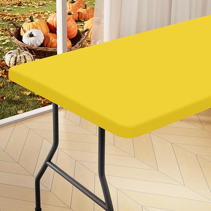 homing Rectangle Table Cloth Cover, Waterproof Polyester Elastic Fitted Tablecloth, Fits for 8 Foot Folding Tables, Washable Table Protector for Picnic, Camping, Outdoor (Yellow, 30" x 96")