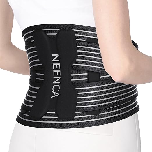 NEENCA Back Brace for Lower Back Pain Relief - Ergonomic Lumbar Support with Removable Steel Stays, Breathable Back Support Brace for Posture Correction, Sciatica, Herniated Disc, Scoliosis, Office Work, Lifting, Exercise (Black, Large)