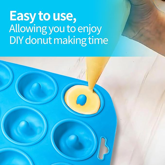2pcs Silicone Donut Pan, 12 Holes Mini Donuts Mold Heat Resistant, Silicone Donut Molds for baking, Mini Baking Mold for baking delicious donuts, Non-stick Bottom, Easy to Clean