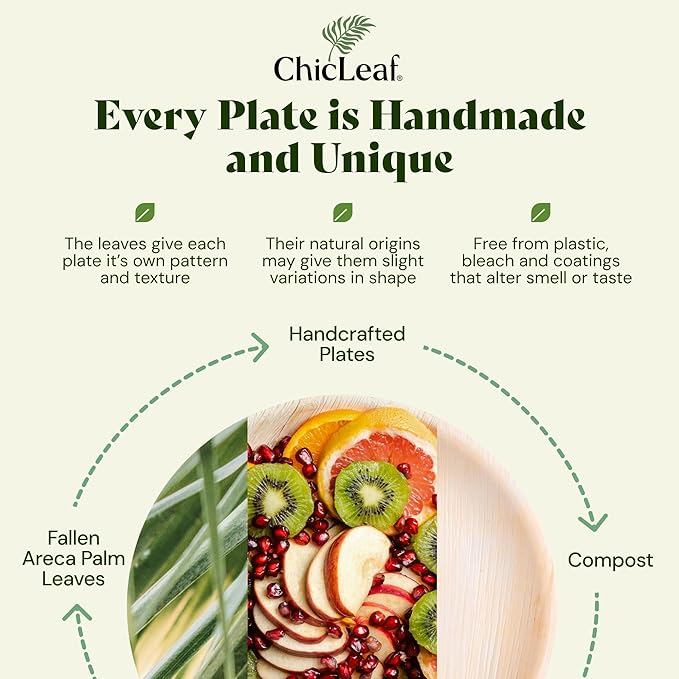 Chic Leaf Palm Leaf Plates Disposable Inch Square Pack Compostable Biodegradable & Eco Friendly Plates - Microwave Safe Disposable (10'' - 25 Pack)