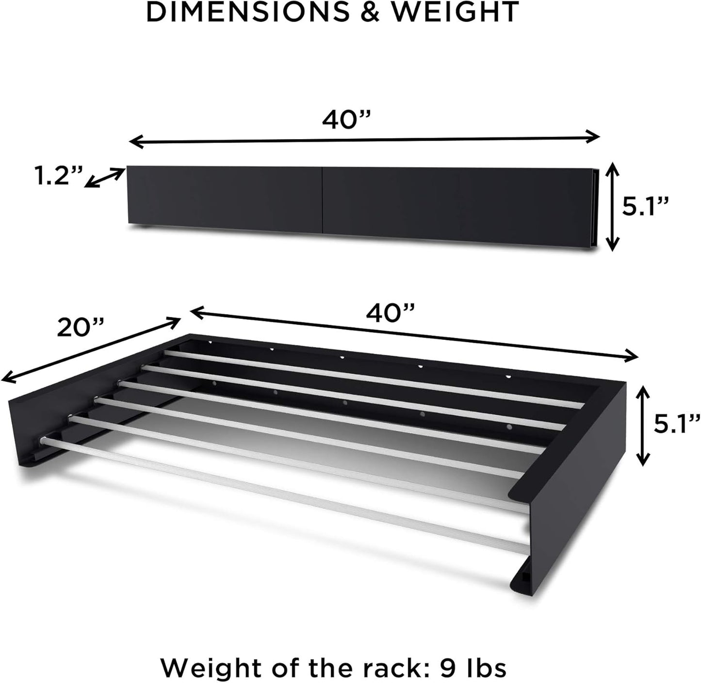 Step Up Laundry Drying Rack, Wall Mounted, Retractable Clothes Drying Rack, 60lbs Capacity, 20 Linear Ft, with Wall Template and Long Screwdriver Bit (40" White)