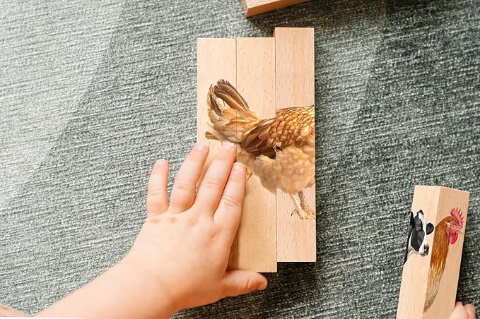 Wooden Animal Chunky Puzzles for Toddlers 2+ Years - Montessori 4 in 1 Complete Animal Collection - Farm, Safari & Woodland Block Puzzle Jumbo Set
