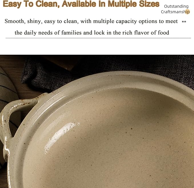 Heat Resistant Ceramic Casserole, Round Earthen Pot Cookware with Lid for Dinner and Party, Uniform Heating Stockpot for Stew, Soup, Steam, Bake(1000ml/1.1quart, White)