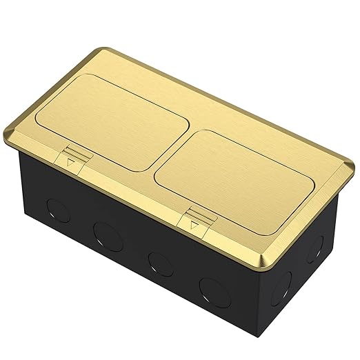 KYHSHJ Dual Pop-Up Floor Electrical Outlet Box Kit，20 Amp Stainless Steel USB TR Receptacle Outlet，3-Port RJ45 Datacom Receptacle，Waterproof Gasket with IP44 Waterproof Rating, ETL Listed, Brass