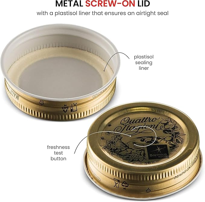 Bormioli Rocco Quattro Stagioni Glass Jars (Set of 12) - 9.25 Oz Stackable Storage Jars with Wide Mouth & Aluminum Lids - Glass Containers for Preserving, Serving, Organizing - Made in Italy