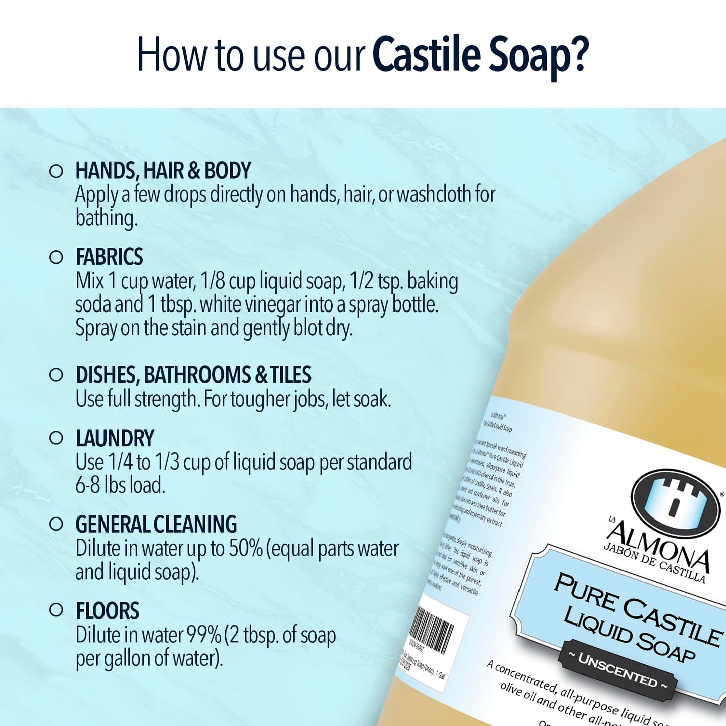 Pure Castile Liquid Soap, ORANGE, 1 Gallon - Multipurpose: Hands, Face, Body, Laundry, Dishes & More - For Sensitive Skin, All-Natural Ingredients, Scented with Essential Oils