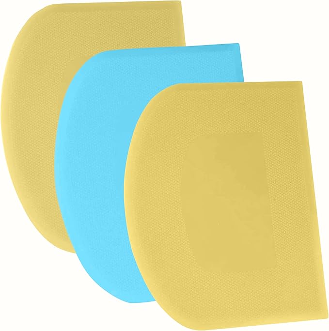 SURDOCA Dough Scraper Bench Scraper - 3P 13x7.9" Plastic Flexible Bowl Scraper, Sharp Edge & Angles Cake Scraper. Non-Slip Bakeware Decorating Tools Sculpting & Modeling Tools - Yellow+Blue+Yellow