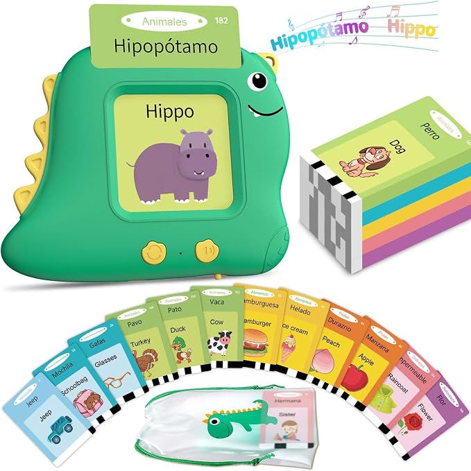 Spanish Talking Flash Cards Bilingual - Toddler Toys for 2 3 4 5 Year Old Boys and Girls, Autism Sensory Toys for Kids Learning Montessori, Español/English Speech Therapy Preschool Gifts
