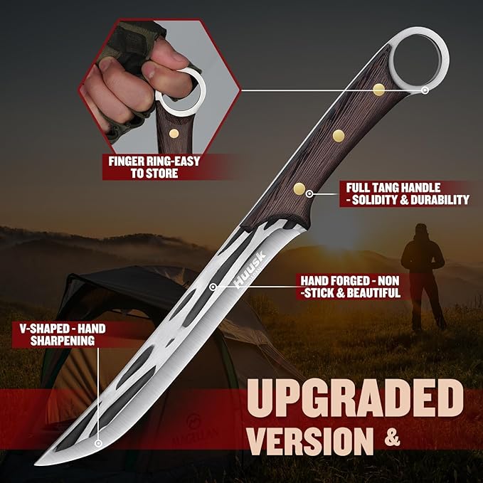 Huusk Slicing Knife for Meat Cutting, Hand Forged Brisket Knife with Sheath, High Carbon Trimming Butcher Knives, BBQ Carving Knives for Kitchen Outdoor Camping, Gift for Men and Women