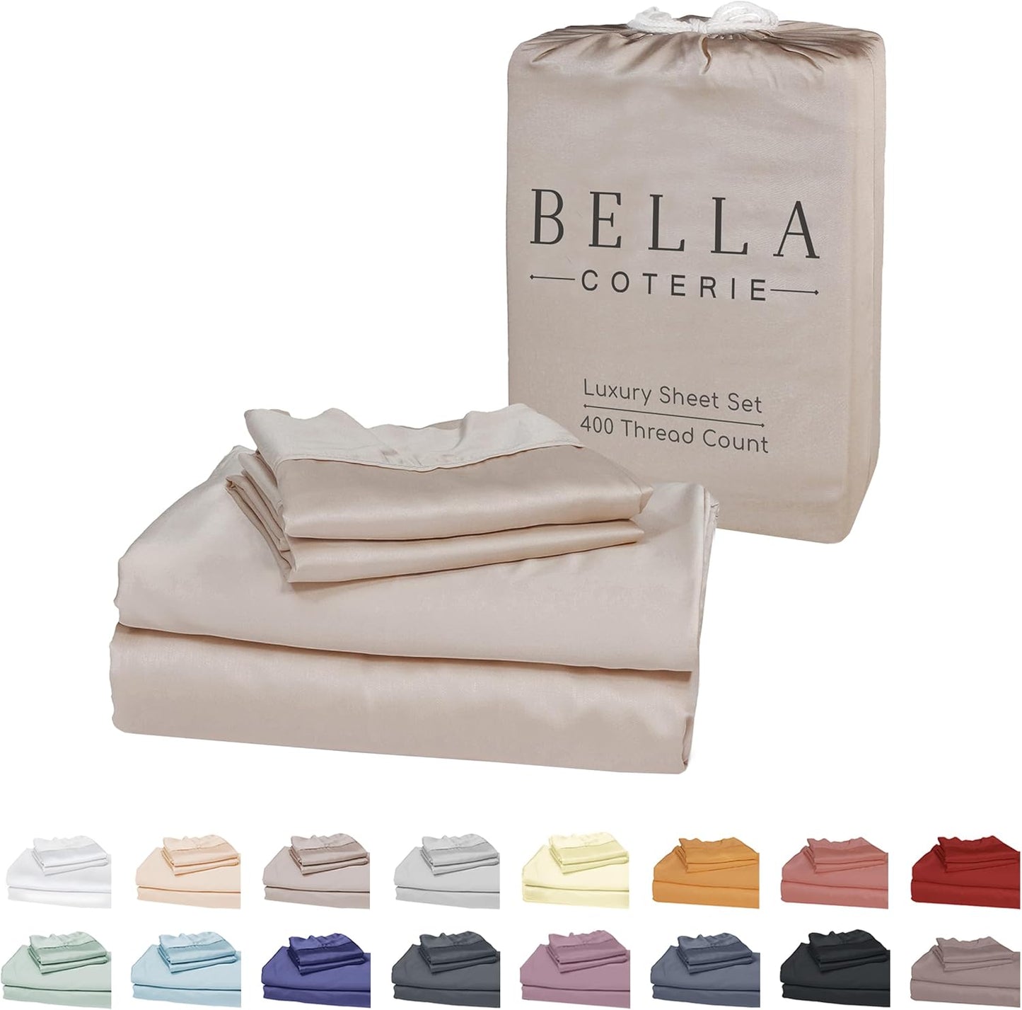Bella Coterie Luxury Bamboo Viscose Full Size Sheet Set | 100% Organically Grown | Ultra Soft | Cooling for Hot Sleepers | 18" Deep Pocket [Dune]