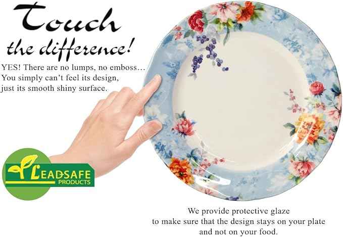 Tudor Royal Collection 30-Piece Porcelain Round Dinnerware Set, Service for 6, Crimson Design, Summer Flowers, Plates Bowls Mugs Dishes, Glossy, Premium Quality Tableware