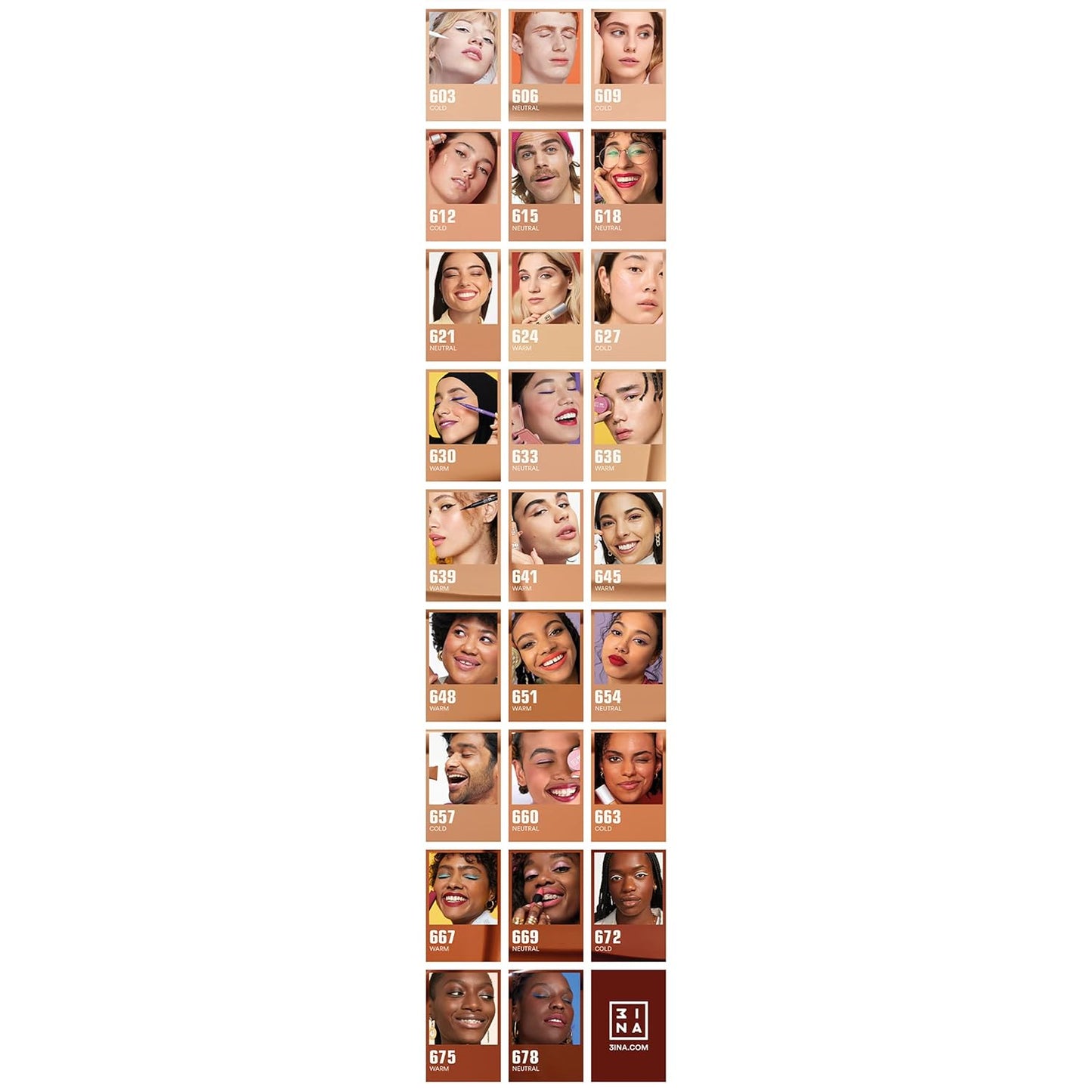 3INA The 24H Foundation 657-24H Long-Wearing Formula - Medium To High Buildable Coverage - Smooth Matte Finish - Expanded Shade Selection - Waterproof, Cruelty Free, Vegan Makeup - 1.01 Oz
