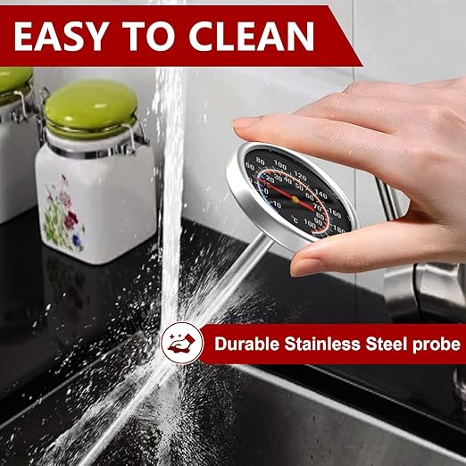 Meat Thermometer - Instant Read Food Thermometer with 5.5-Inch Stainless Steel Probe for Cooking, Steak, Bread, Chicken, Grilling, Milk, Tea & Coffee - 1.5-Inch Dial Kitchen Temperature (2PCS)