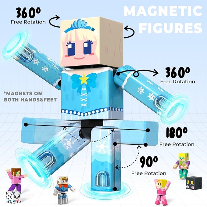 Magneverse 20 Pcs Magnetic Action Figures Playset - Magnetic Building Blocks, Magnet Cubes and Rotatable Figures Character Toys for Kids, Birthday Gift for 6+ Year Old Boys Girls (Patent Pending)