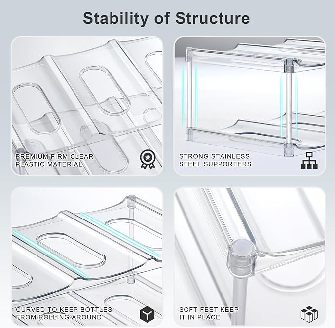 LARGER Compartment - 4 Tier Stackable Water Bottle Organizer Holder - for Stanley 40oz & Others' Large Tumbler - Clear Wine Rack, 16 Cup Bottle Holder for Cabinet Home Countertop Fridge Pantry Shelf