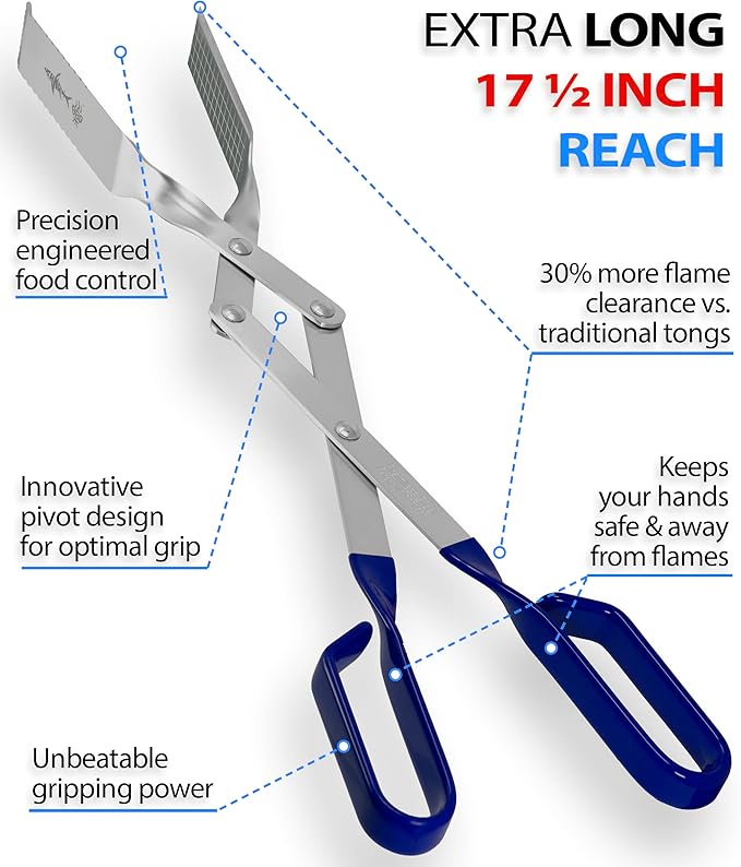 Shark BBQ Grill Tongs - 2-Pack, Great Value - 17" & 13" Professional Kitchen and Outdoor Grilling Utensil Set (Blue)