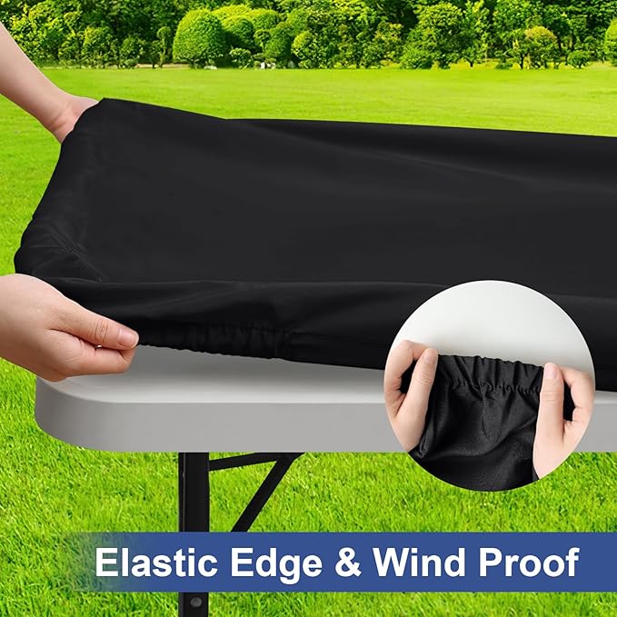homing Rectangle Table Cloth Cover, Waterproof Polyester Elastic Fitted Tablecloth, Fits for 5 Foot Folding Tables, Washable Table Protector for Picnic, Camping, Outdoor (Black, 36" x 60")