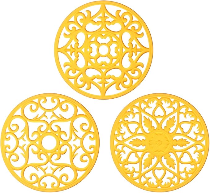 ME.FAN Trivets for Dishes/Pots/Pans, 3 Pcs Silicone Mats, Flexible/Durable/Non Slip Hot Pads to Protect Table and Counter Top (Yellow)
