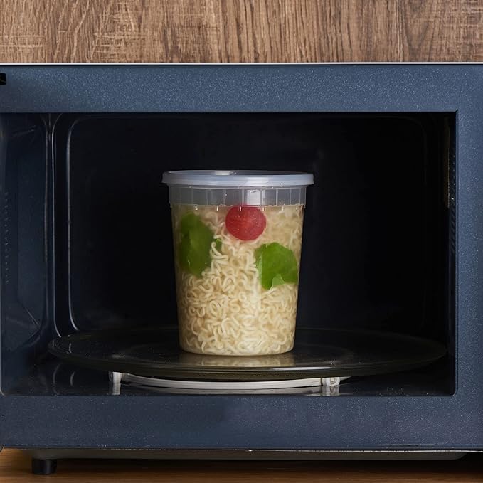 32oz Plastic Deli Containers, 24 Sets - Leakproof, Stackable, BPA Free, Microwavable, Freezer Safe