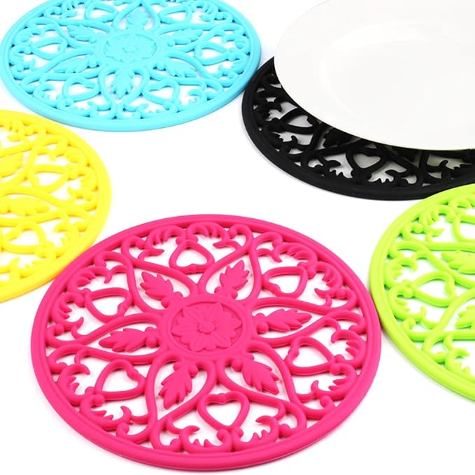 ME.FAN Trivets for Dishes/Pots/Pans, 3 Pcs Silicone Mats, Flexible/Durable/Non Slip Hot Pads to Protect Table and Counter Top (Wine Red)