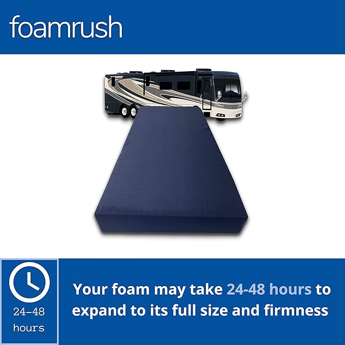 FoamRush 6-Inch Bunk (36" x 72") Gel Memory Foam RV Mattress Replacement with Canvas Navy Cover, Medium Firm, Made in USA, Camper Trailer, Removable Water-Resistant Outdoor/Indoor Cover w Zip