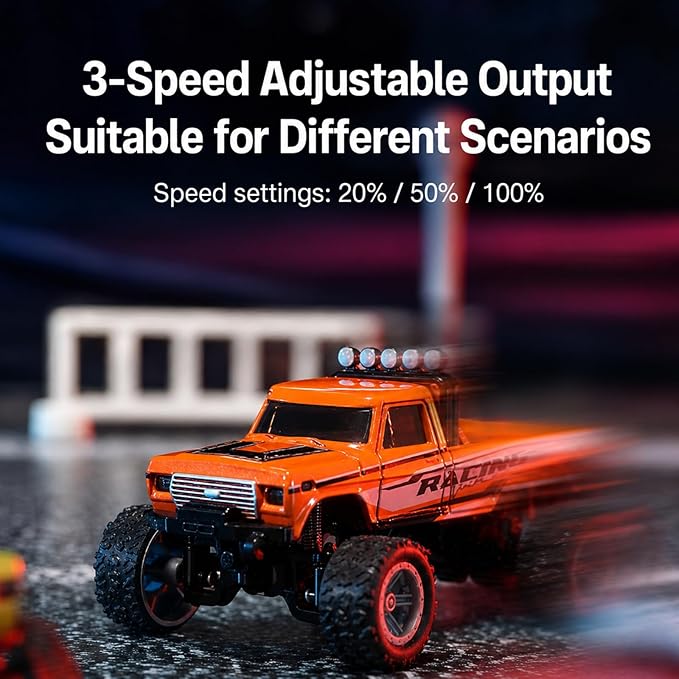 1:64 Scale Mini Remote Control Monster Truck with Trailer | 2.4GHz & App Dual Control, Alloy Mini RC Car with LED Lights, Portable Pocket Toy Car for Kids & Adults, Gift for Boys (Blue)