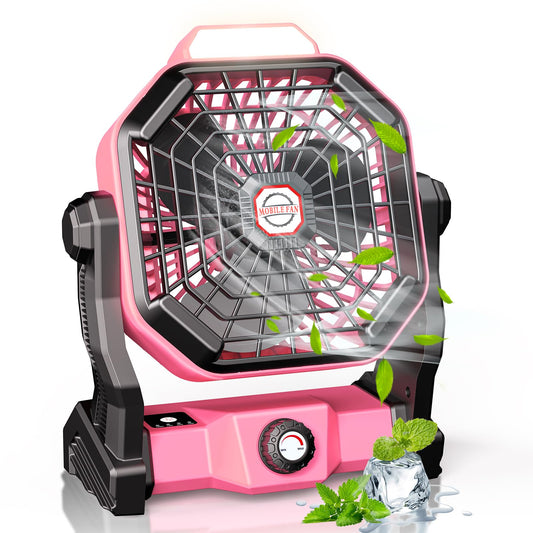 Camping Fan with LED Lantern, 10400 mAh 9 Inch Rechargeable Battery Powered Fan with 270 °Head Rotation, Stepless Speed and Quiet Battery Operated Tent for Picnic, Barbecue, Fishing, Travel, Home